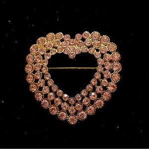 Vintage Monet Pink Rhinestone Gold Tone Heart Brooch  Excellent Condition 1.75 “